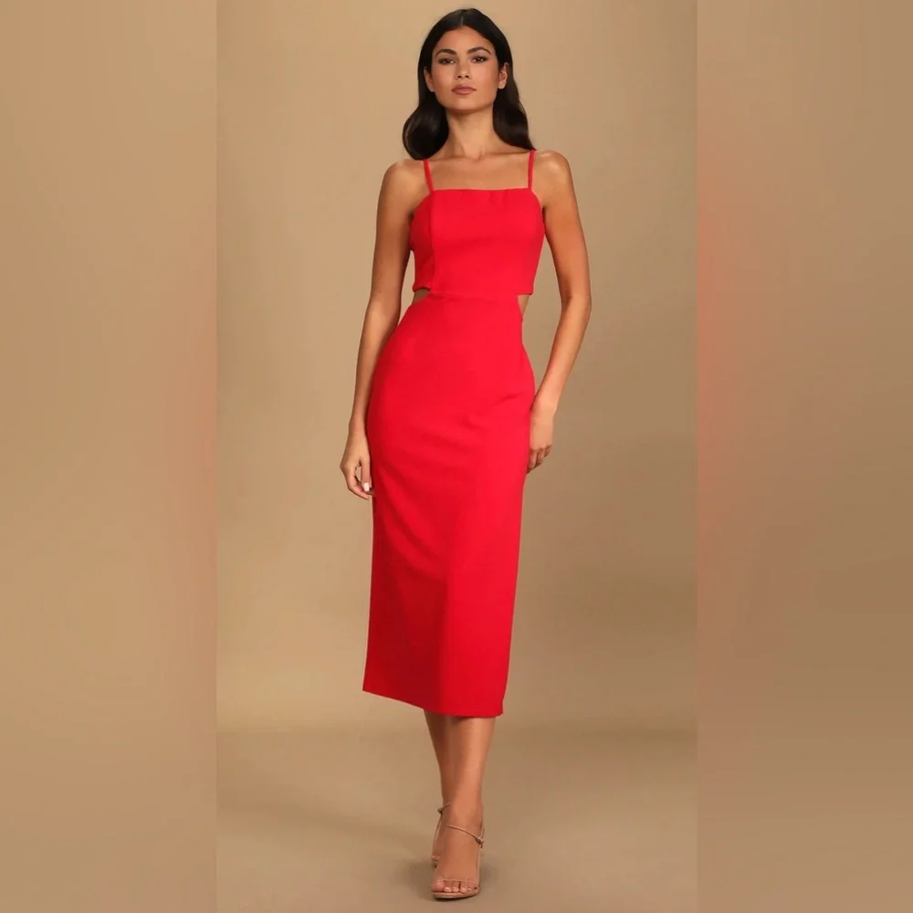 Lulus Only the Good Times Red Sleeveless Cutout Midi Dress - Picture 2 of 6
